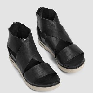 Eileen Fisher‎ Sandals Womens 9 Black Sport Tumbled Leather Wedge Heel Sneaker